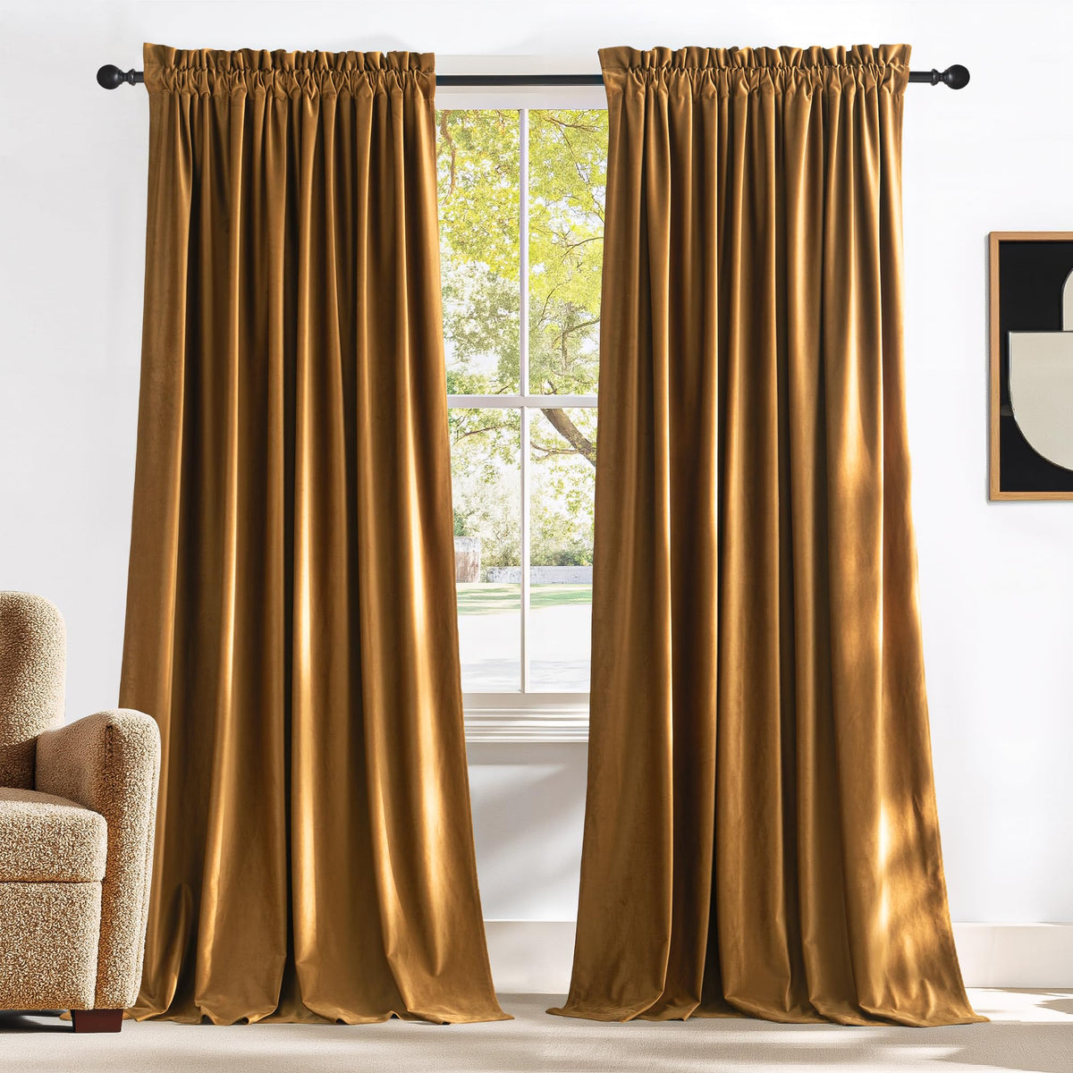 NICETOWN Black Out Velvet Curtains 63 inches Long for Kitchen
