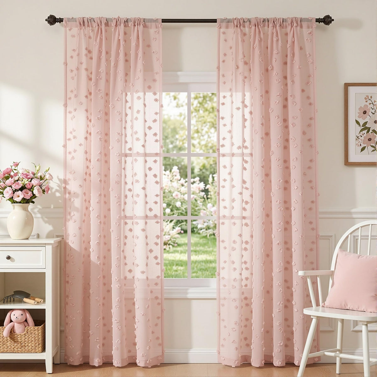 MYSKY HOME White Sheer Curtains 36 inch Length for Small Window,2 Panels