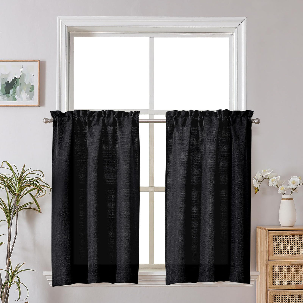 Chyhomenyc 2 Panels White Kitchen Curtains 36 Inch Length Tier Curtain