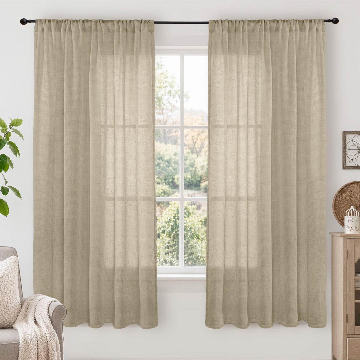 BGment Linen Kitchen Window Curtains Over Sink, 36 Inch Length Cafe Drapes