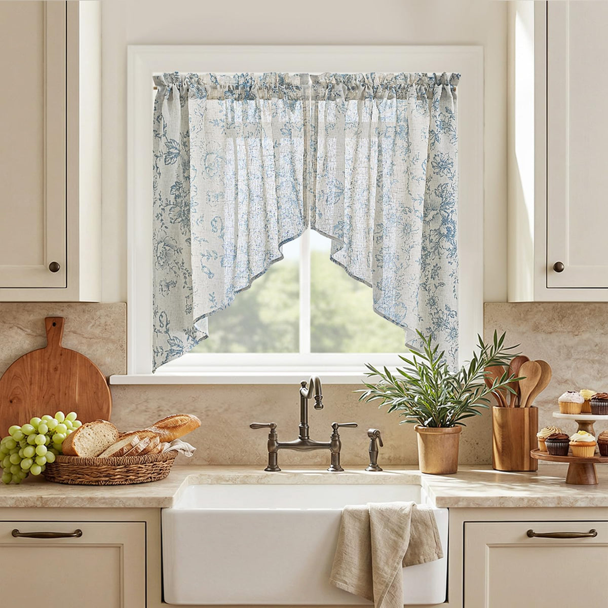 jinchan Swag Valance for Windows 36 Inch Length Farmhouse 2 Panels Beige