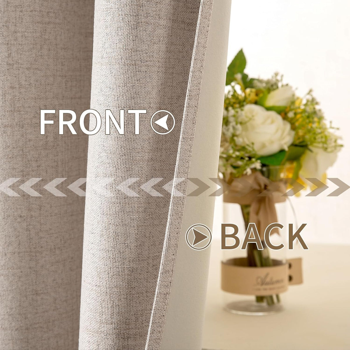 MIULEE 100% Blackout Linen Curtains for Bedroom 52x54 Inches Natural Beige