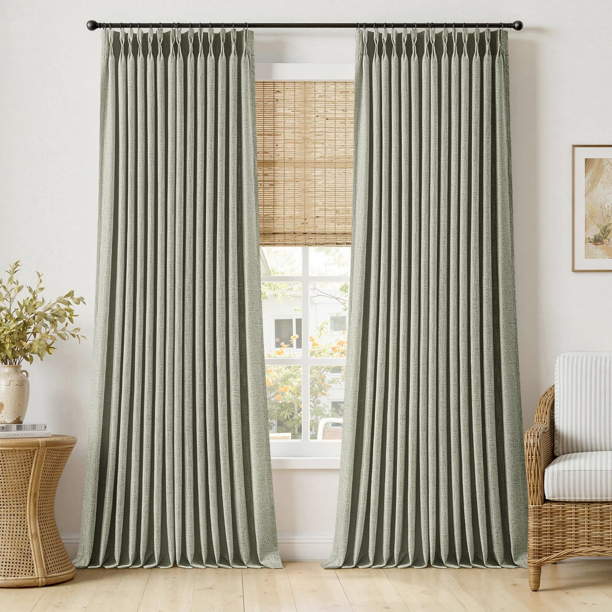 MIULEE Pinch Pleated Thick Linen Curtains 36 Inches Long 2 Panels Natural