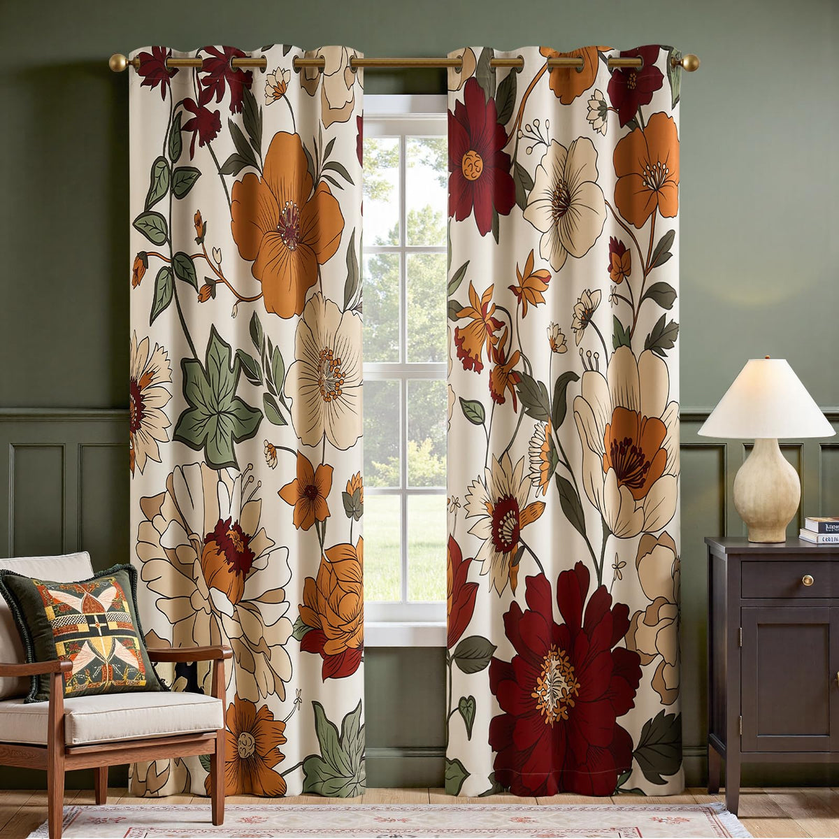 jinchan Black Boho Floral Blackout Curtains 84 Inch Grommet 2 Panels