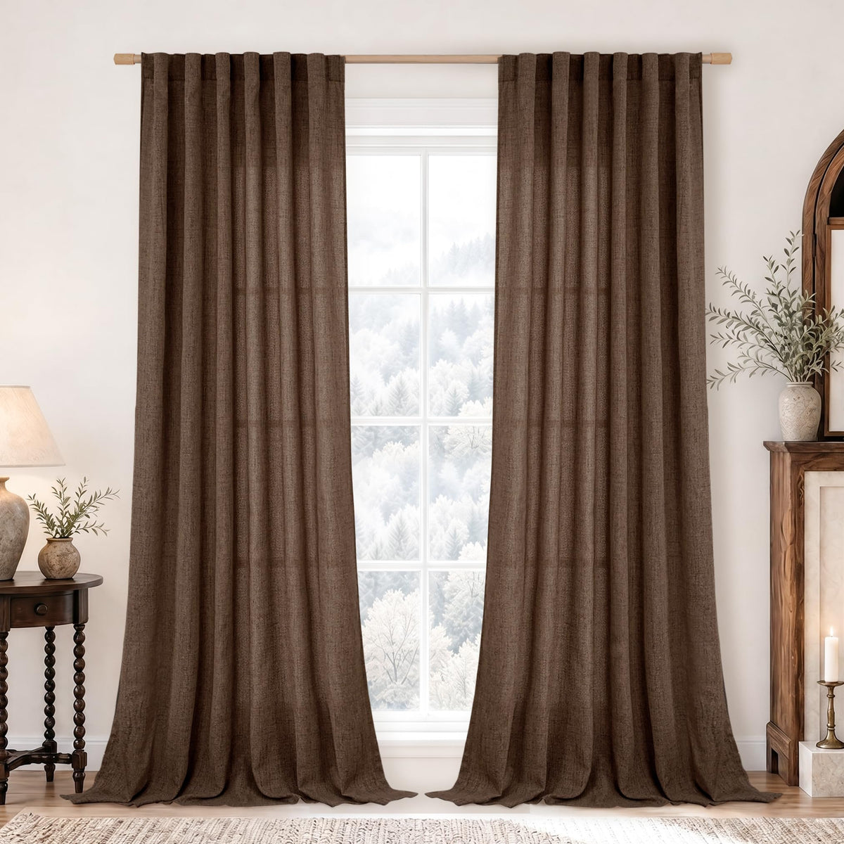 BGment White Linen Kitchen Curtains 40 Inch Length for Short Window