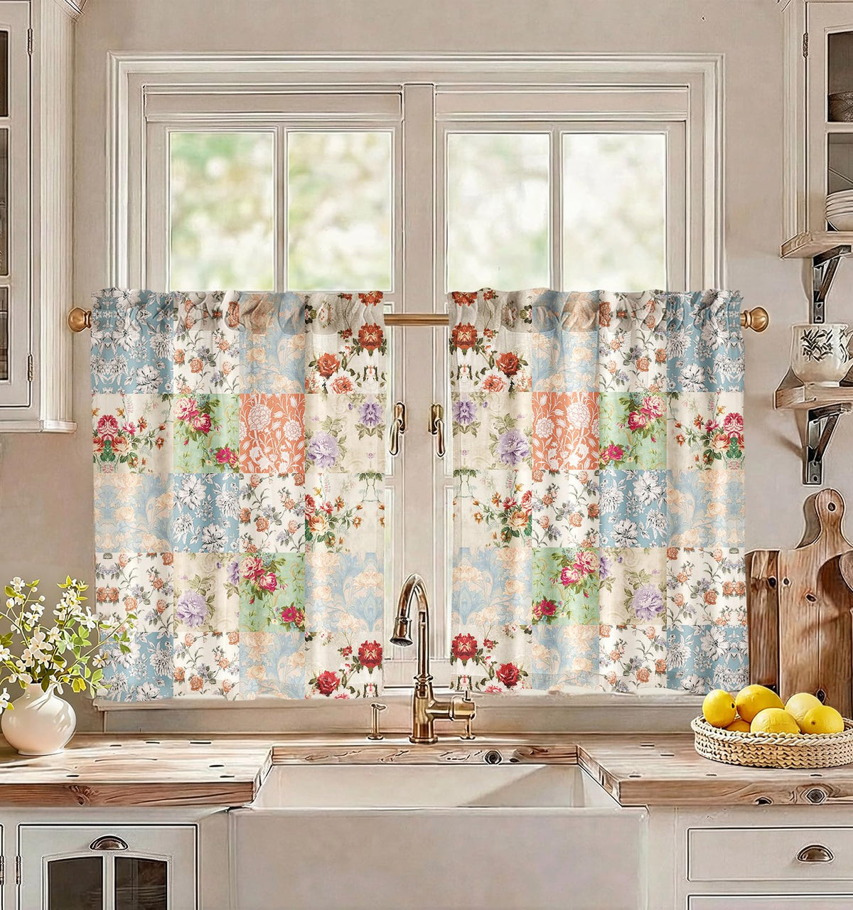 Miss Adola Boho Kitchen Tier Curtains, 36 Inch Length, Vintage Patchwork