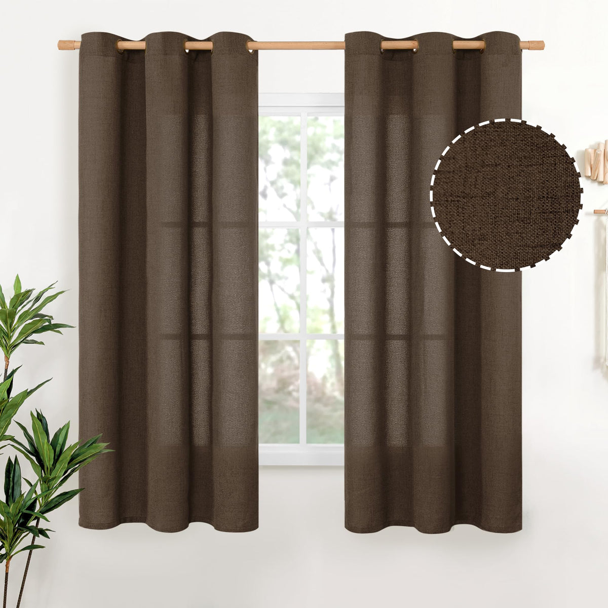 YoungsTex Linen Kitchen Window Curtains 40 Inch Length 2 Panels
