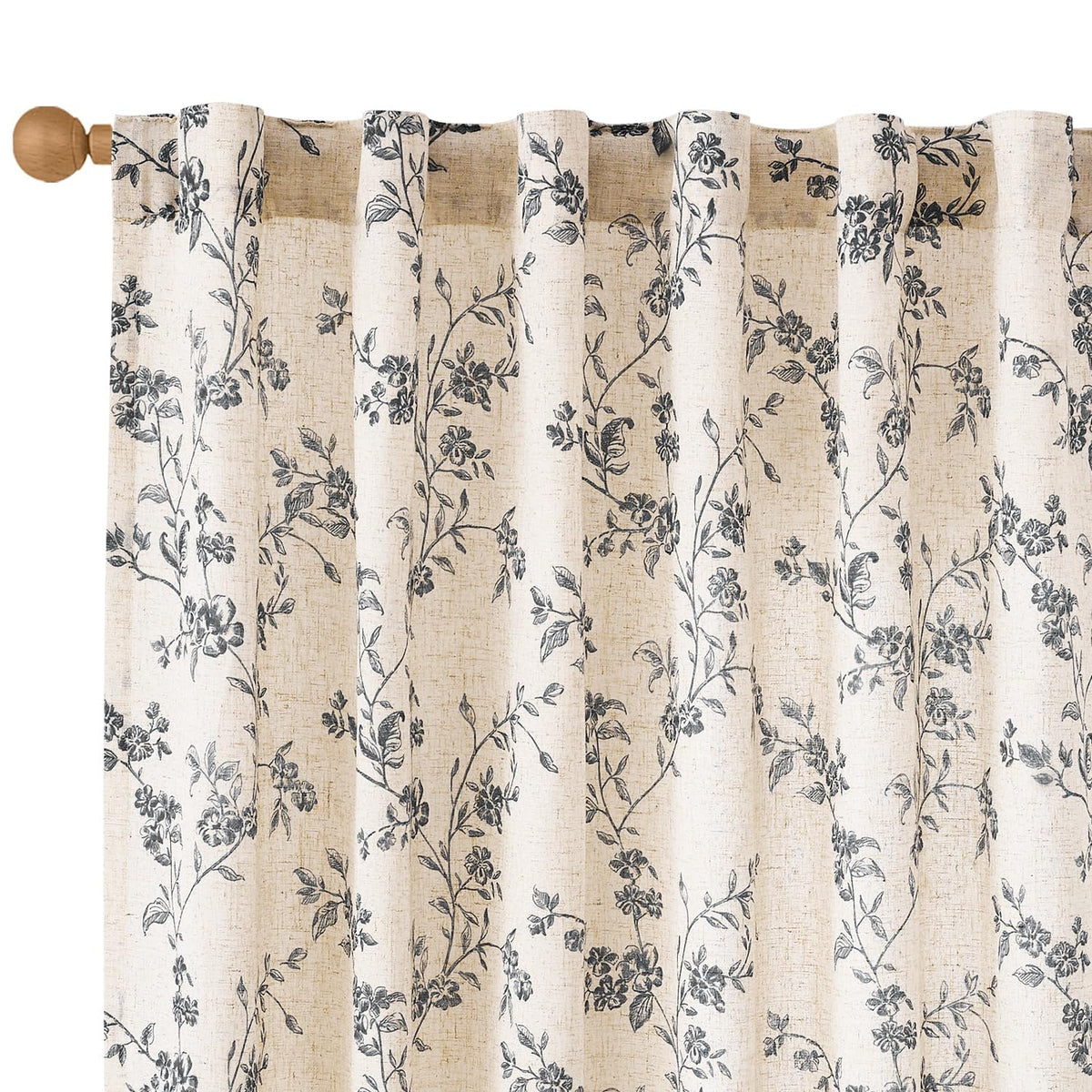 Lazzzy Green Vintage Floral Linen Curtains Farmhouse 26W X 36L 2 Panels