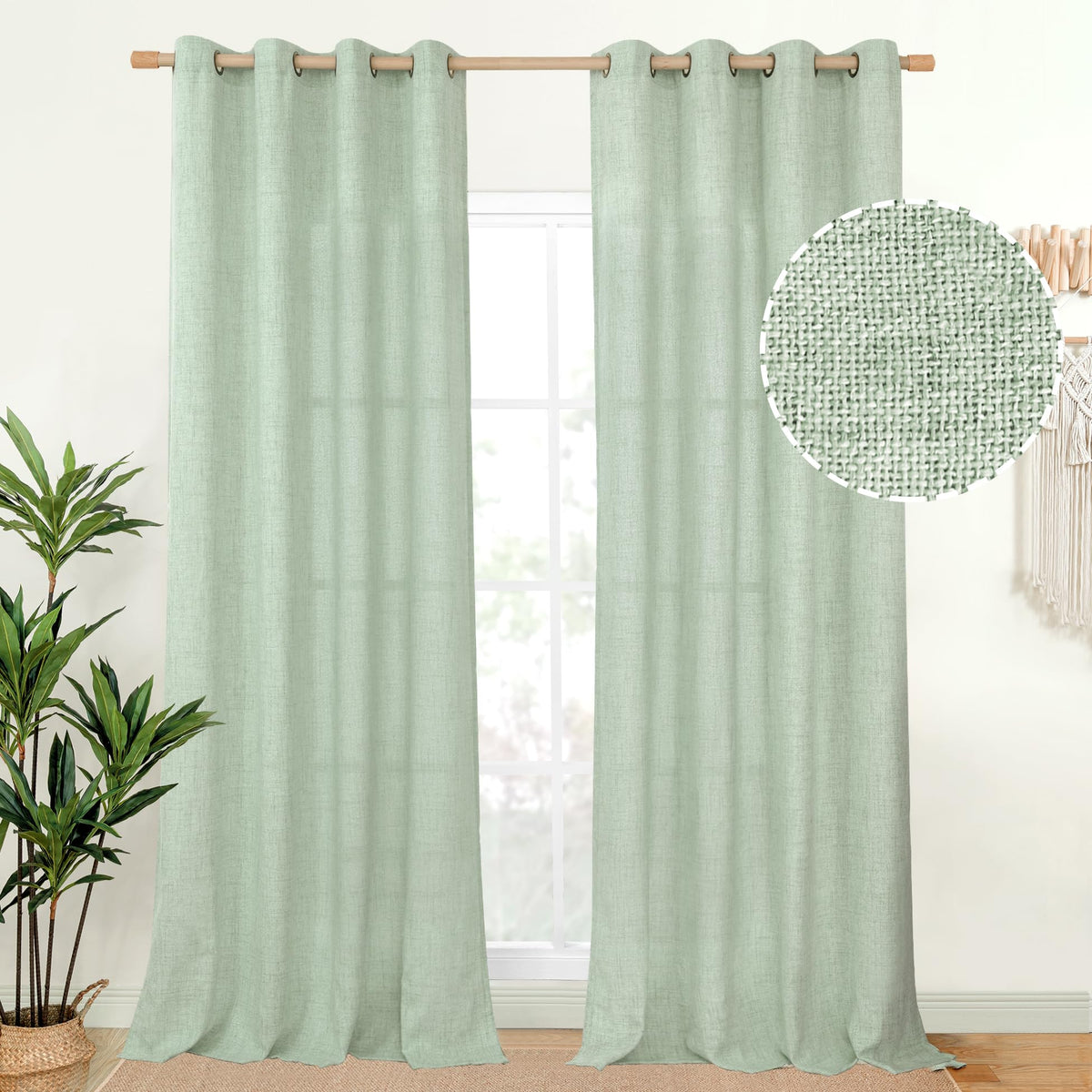 YoungsTex Linen Kitchen Window Curtains 40 Inch Length 2 Panels