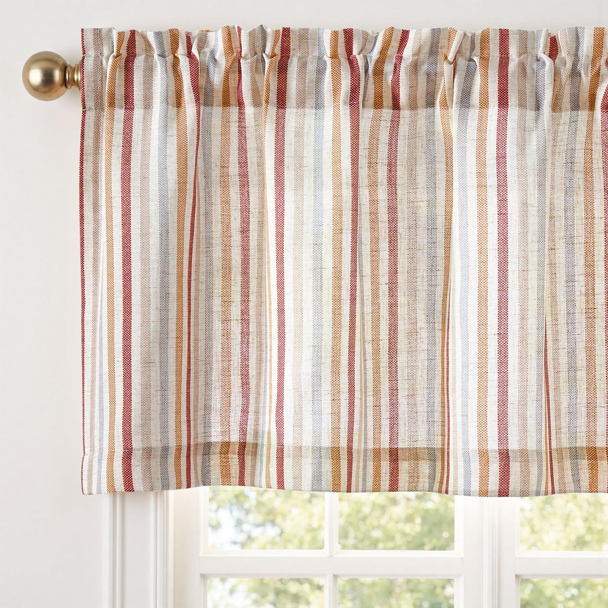 jinchan Linen Boxter Stripe Valances for Window 16 inch,Sage Green,1 Panel