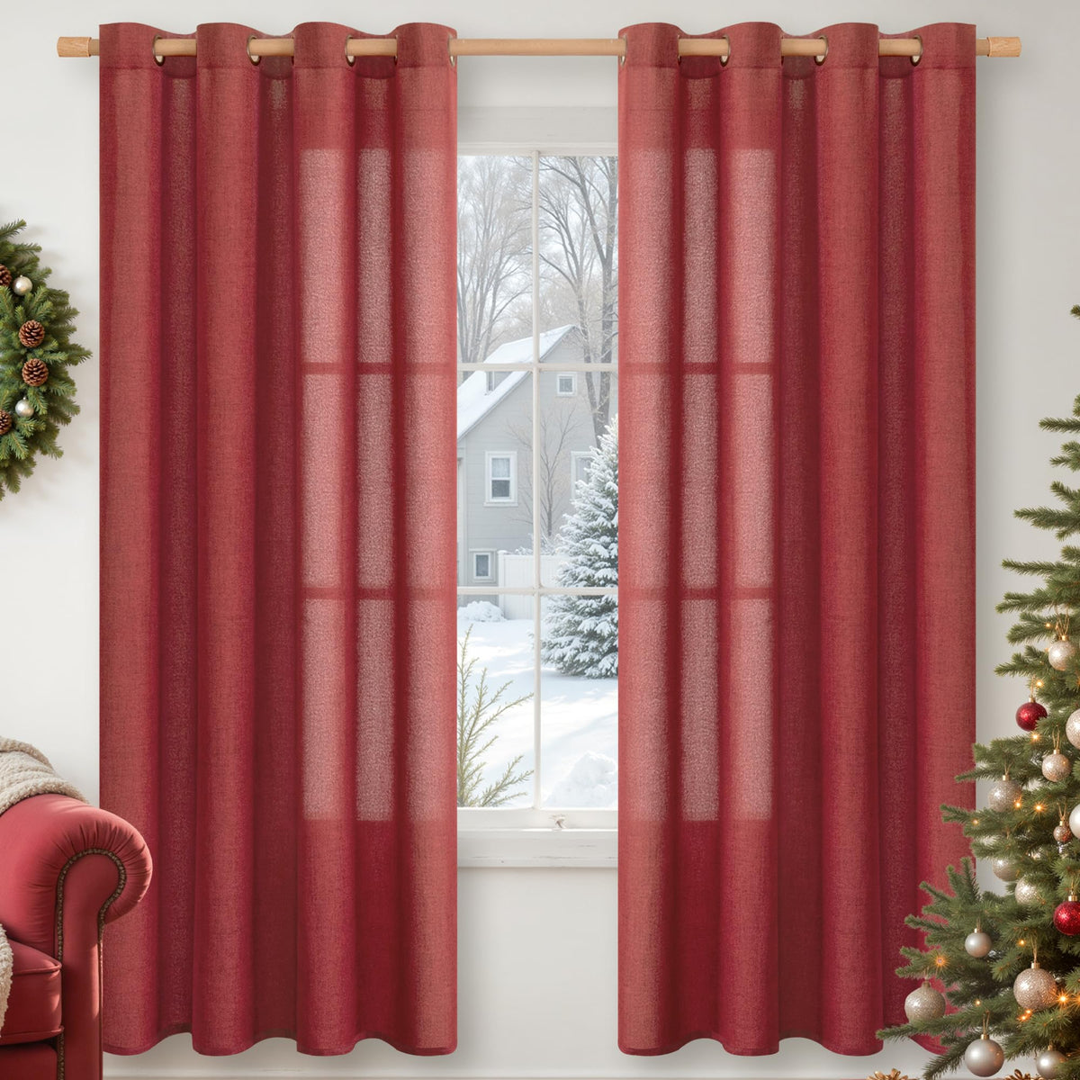 YoungsTex Linen Kitchen Window Curtains 40 Inch Length 2 Panels