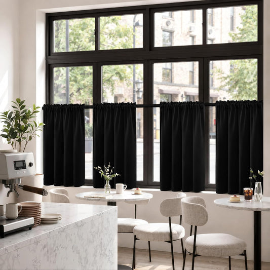 MIULEE Short 36 Inch Blackout Kitchen Window Curtain Black Set of 4 Panels