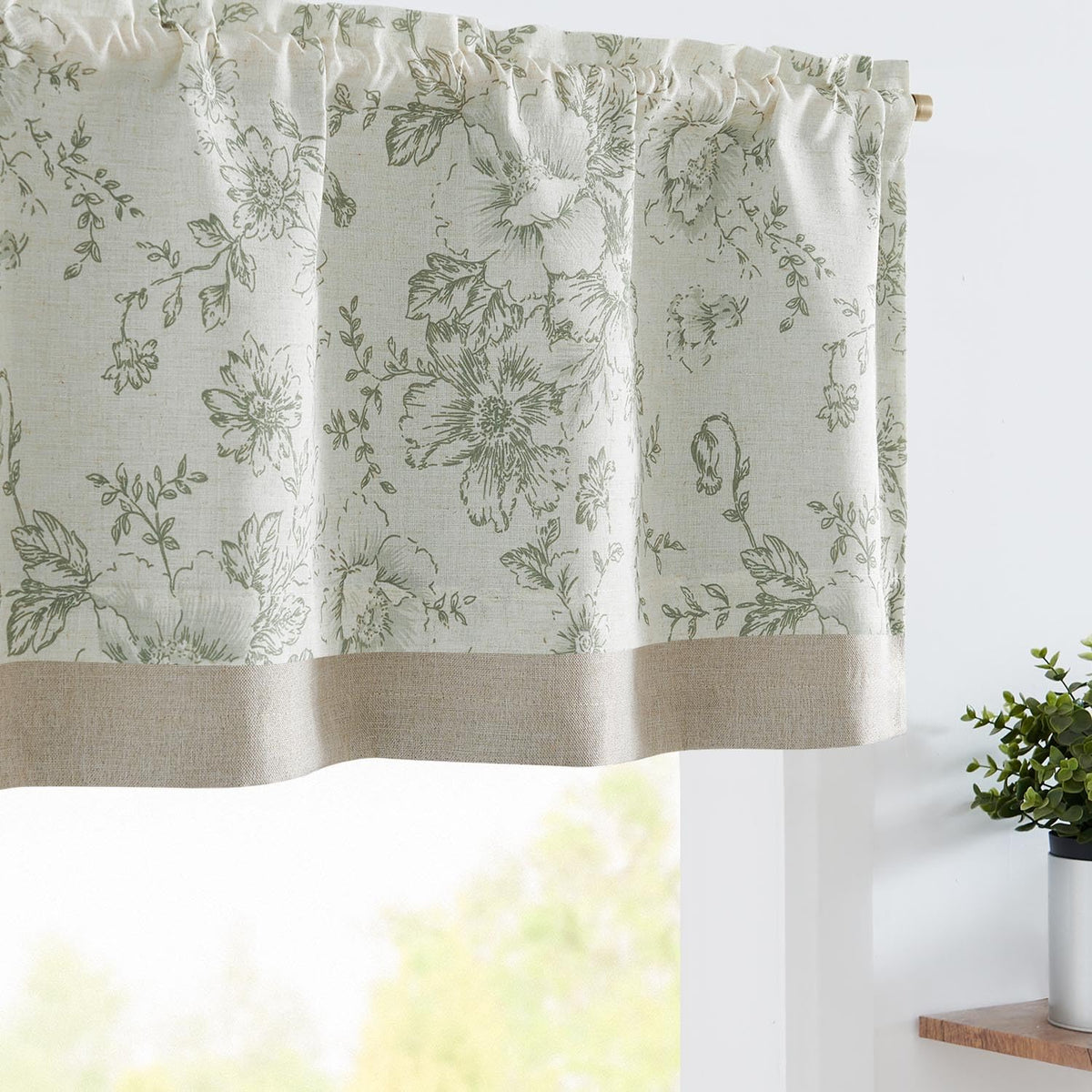 jinchan Floral Linen Kitchen Valance Curtain, 50x18, 1 Panel, Green