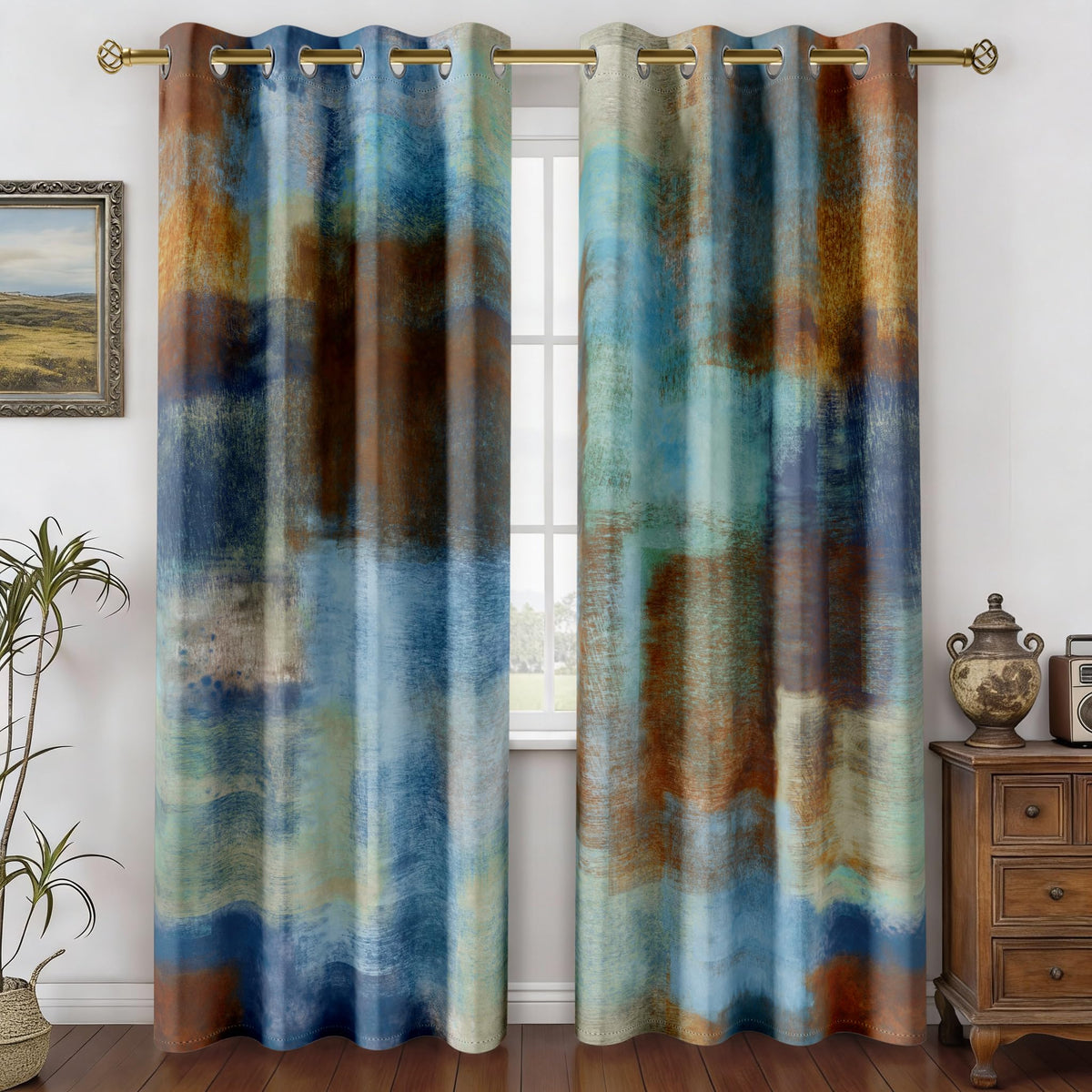Asuexpect Burnt Orange Abstract Curtains for Kitchen, 26W x 36L, 2 Panels