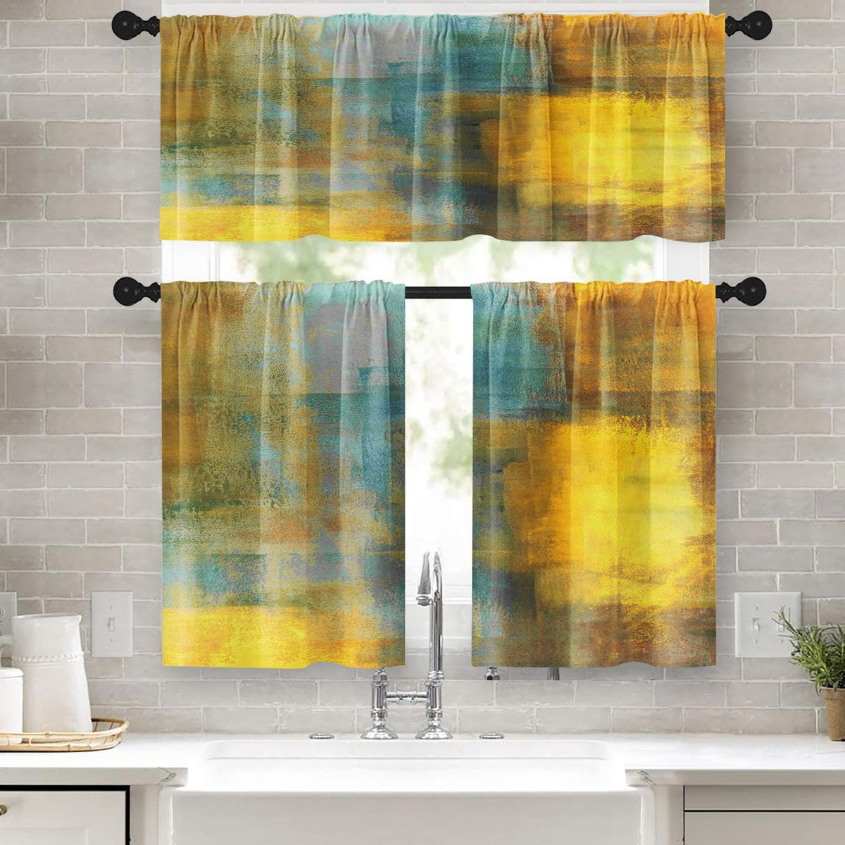 Kitchen Curtains Sets for Windows, 52x36 Inch, 3 Pack Abstract