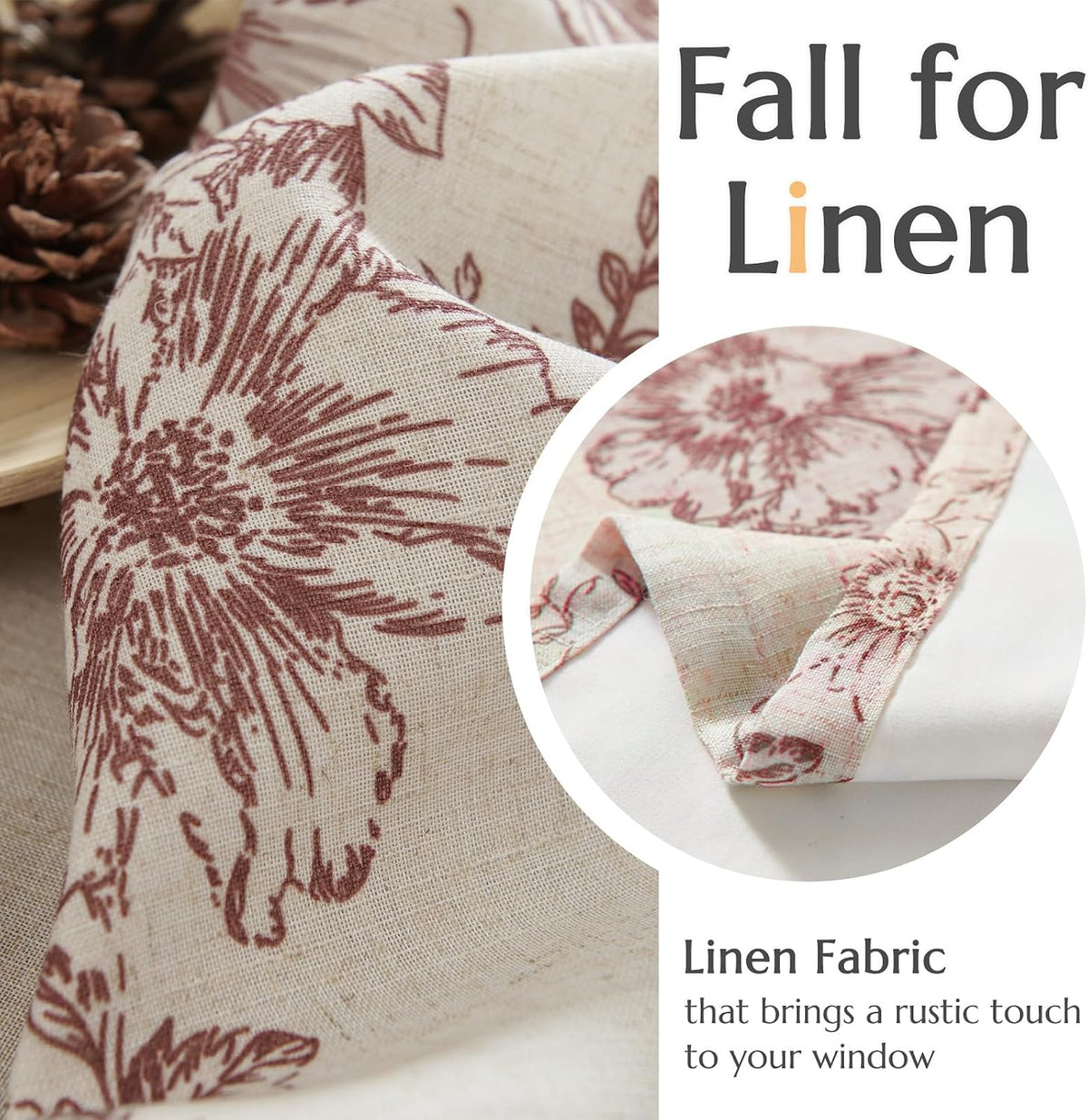 jinchan Linen Kitchen Valance with Lined Floral Valance Curtain 16 Inch Farmhouse Red Peony Flower Printed Curtain for Windows Living Room French Retro Patterned Rod Pocket 1 Panel Red on Beige