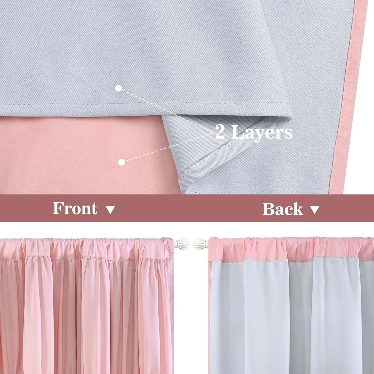 Yinhua Pink Kitchen Curtains 36 Inch Length Ruffle Blackout Cafe Curtains, Farmhouse Rustic Kitchen Window Curtain Rod Pocket Short Tier Curtain for Windows, 26" W x 36" L, 2 Panels