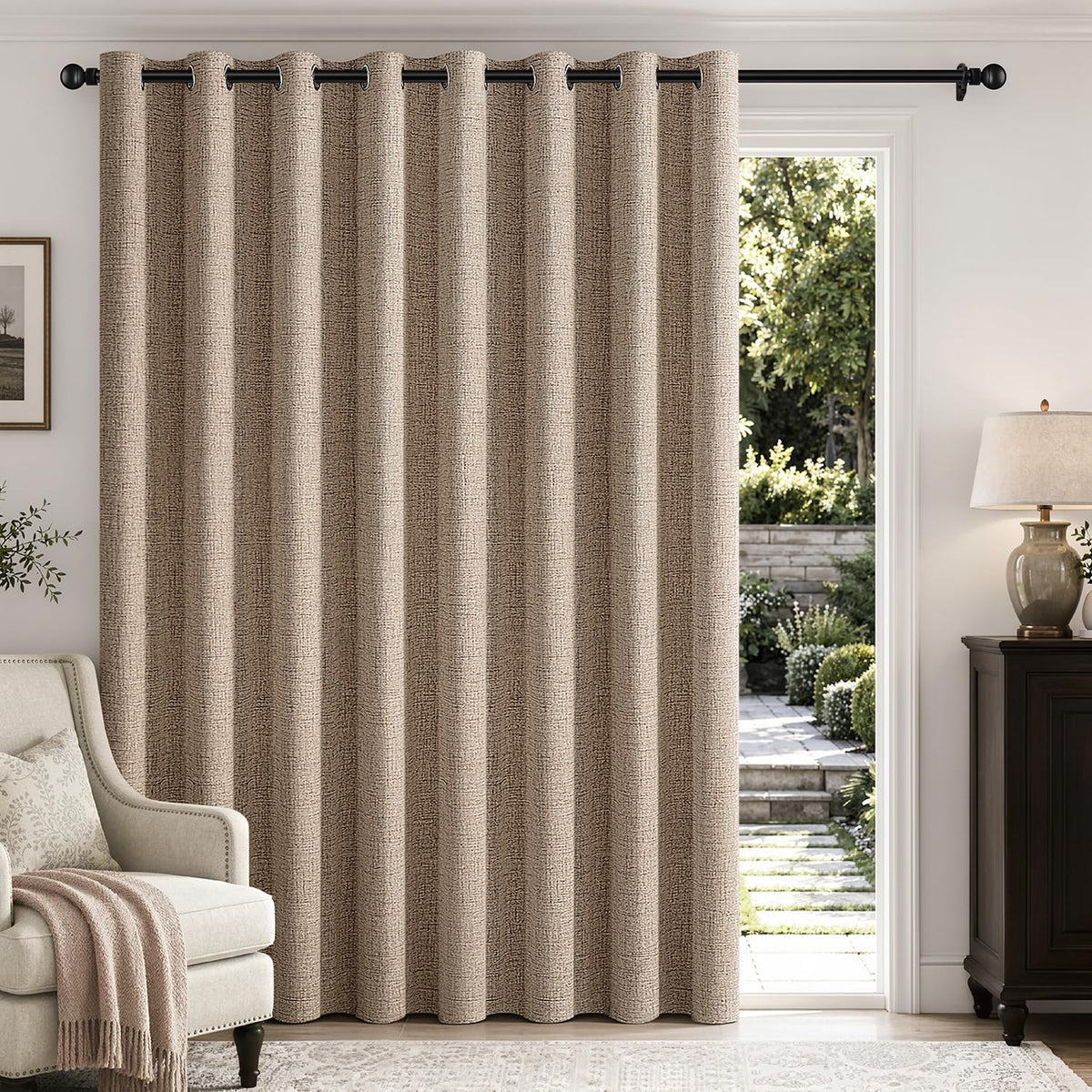 MIULEE 100% Blackout Linen Curtains for Bedroom 52x54 Inches Natural Beige