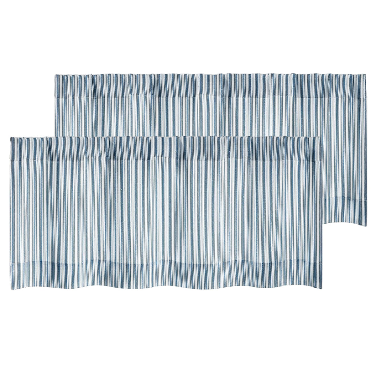 Chyhomenyc Striped Short Curtains 36 Inch Length - Light Filtering Faux Linen Living Room Tier Half Window Curtains, Farmhouse Modern Boho Curtain for Bathroom, 30Wx36L, 2 Pieces, Stone Blue
