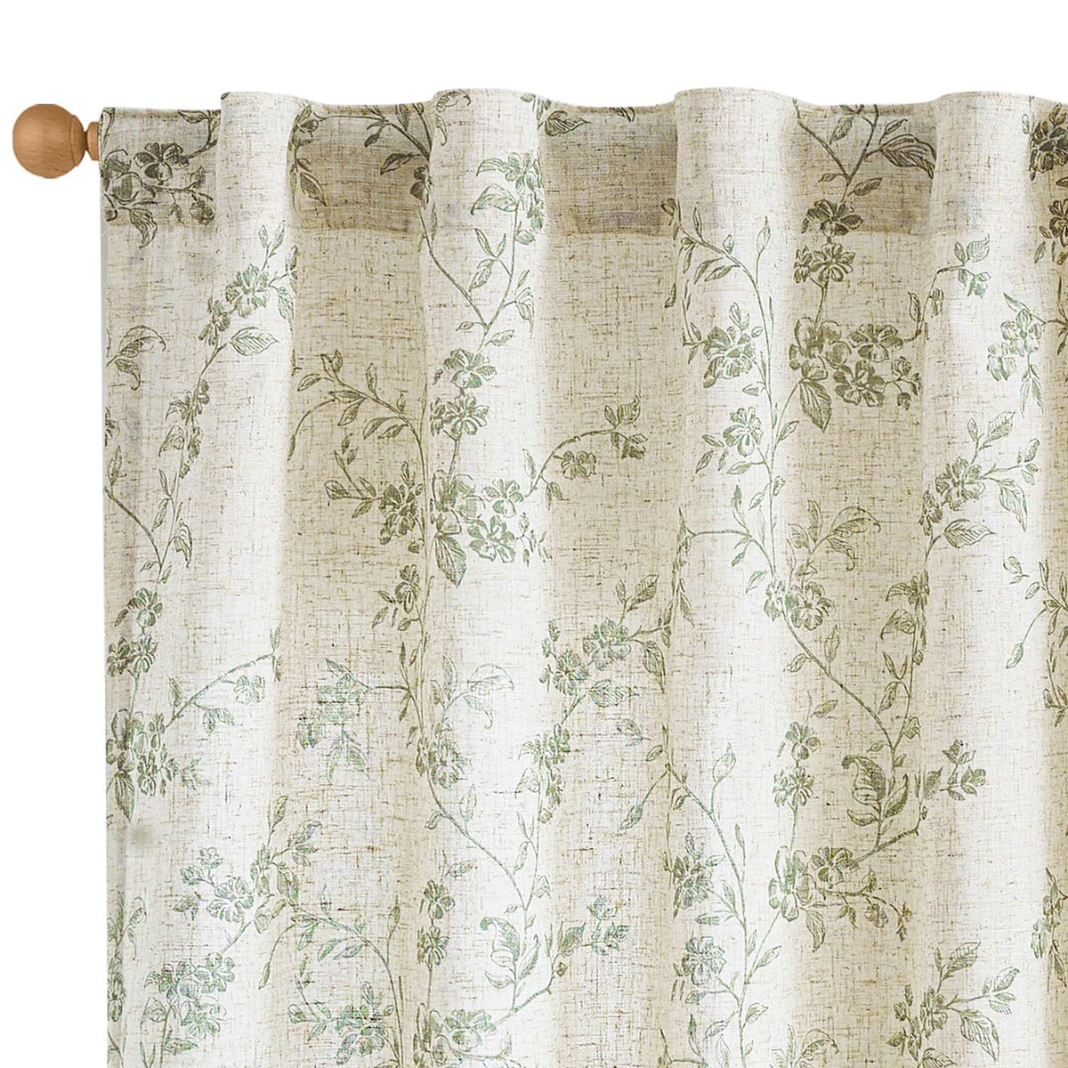 Lazzzy Green Vintage Floral Linen Curtains Farmhouse 26W X 36L 2 Panels
