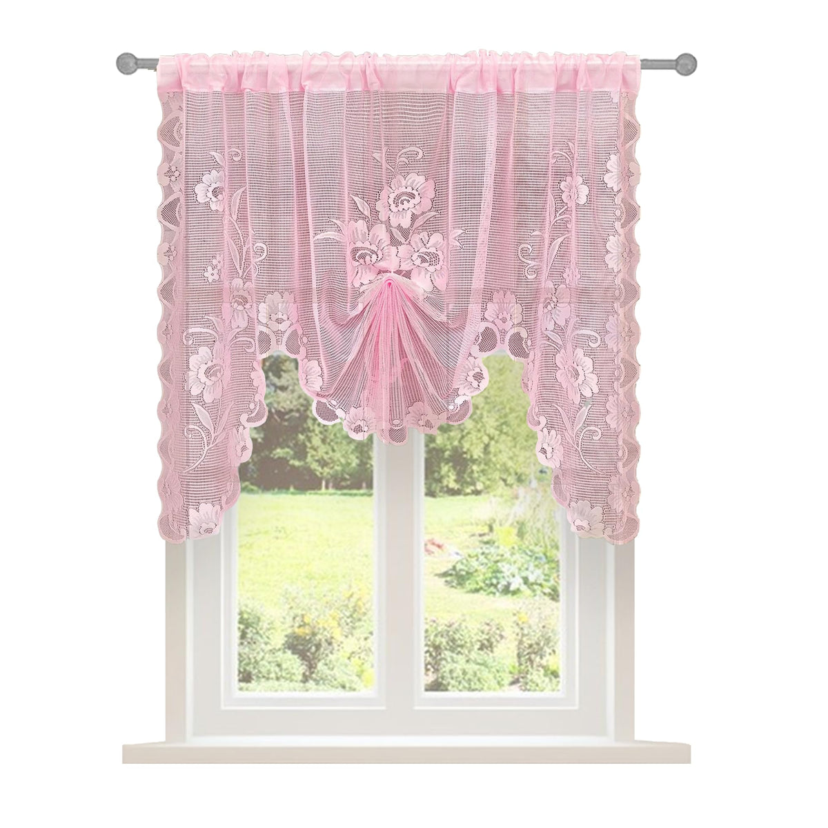 Jayla Beige Semi-Sheer Floral Lace Curtain Swag for Kitchen Half Window Bathroom Decoration Rod Pocket,39 x 39 Inch, 1 Panel
