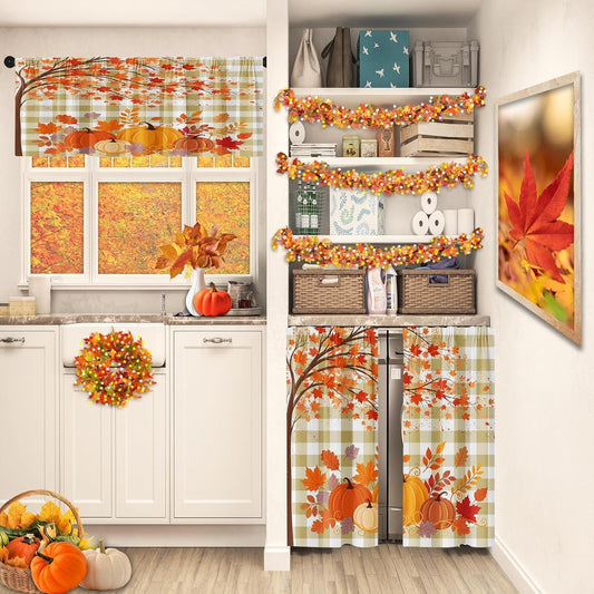Arttown Fall Kitchen Curtains Sets for Windows, Pumpkin, 52x36 Inch