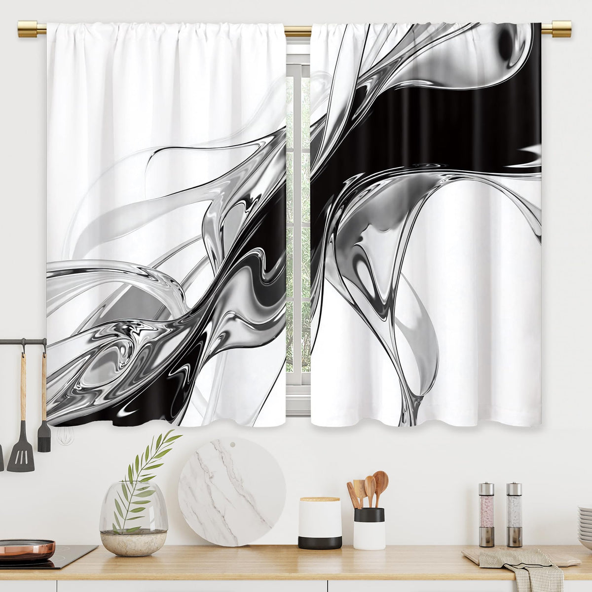 Colorful Leaves Kitchen Curtains Boho Botanical Bathroom Curtains Window Treatment Drapes Tier Flower Floral Cafe Small Bedroom Short French Door Curtains Rod Pocket 2 Panels 27.5x39 Inch