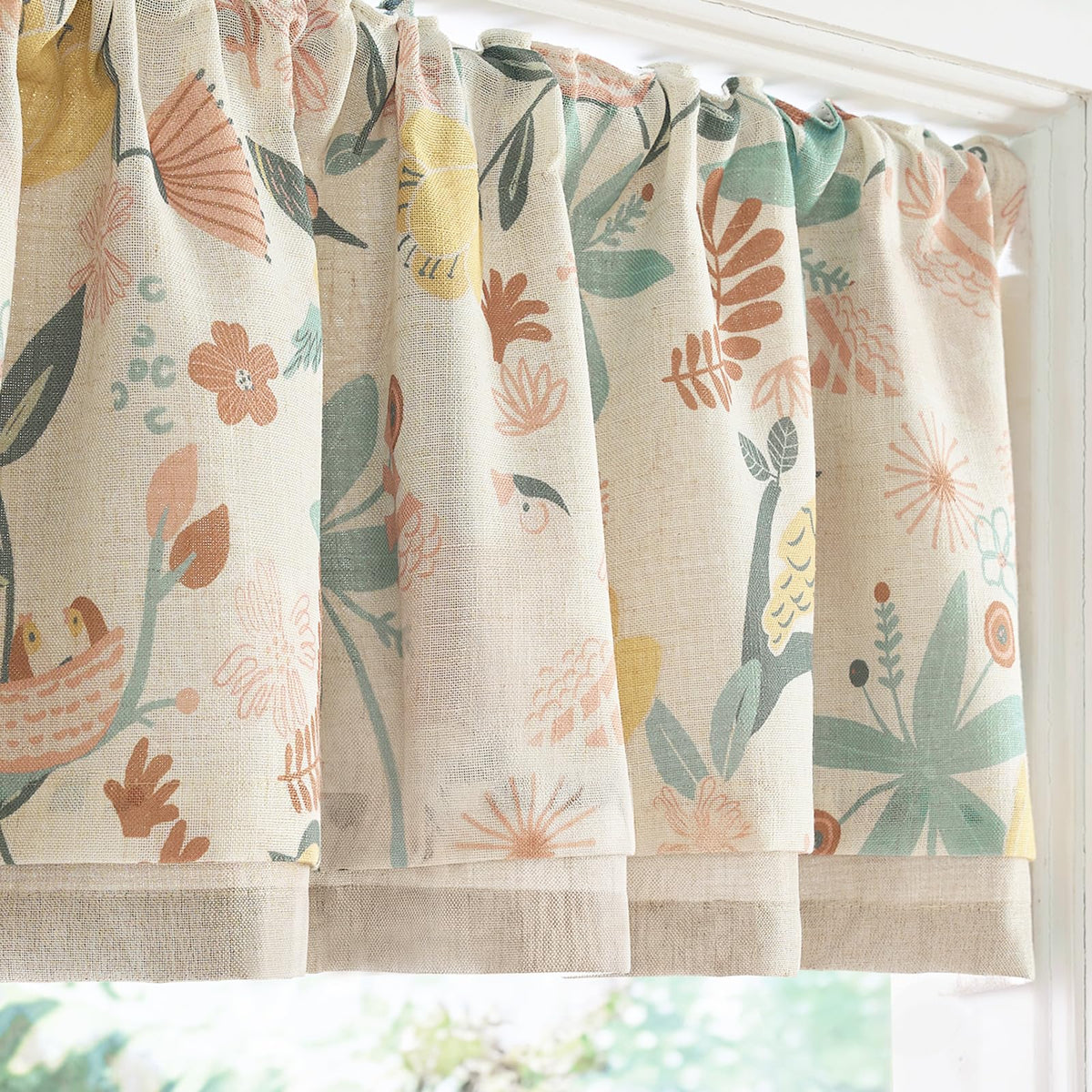 jinchan Floral Linen Kitchen Valance Curtain, 50x16, 1 Panel, Black