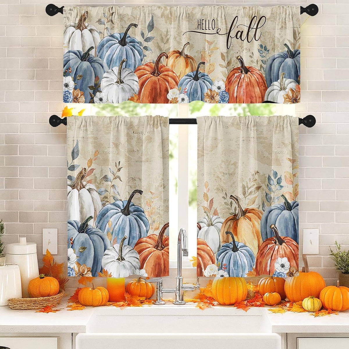Arttown Fall Kitchen Curtains Sets for Windows, 52x36 Inch Thanksgiving