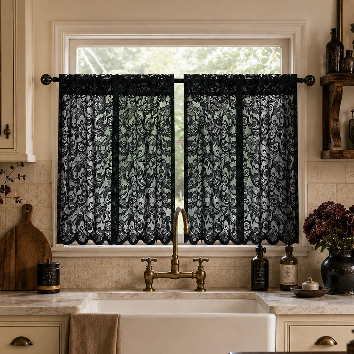 ALIGOGO Short White Lace Kitchen Curtains 36 Length 2 Panels W26 x L36 Inch