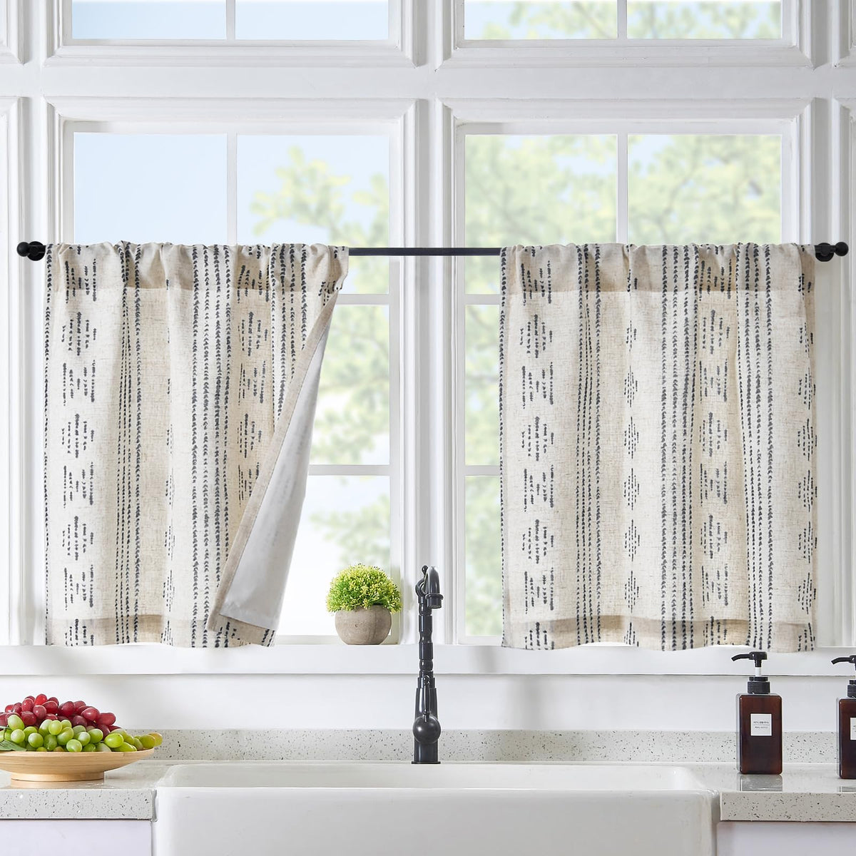 jinchan Blackout Kitchen Tier Curtains 36 Inch Rod Pocket Blue on Beige