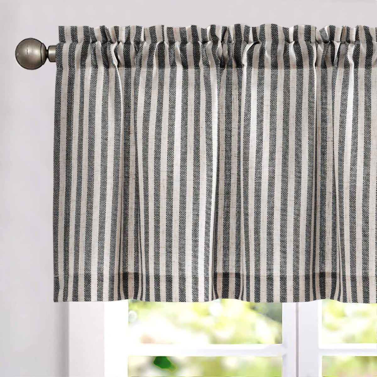 jinchan Linen Boxter Stripe Valances for Window 16 inch,Sage Green,1 Panel