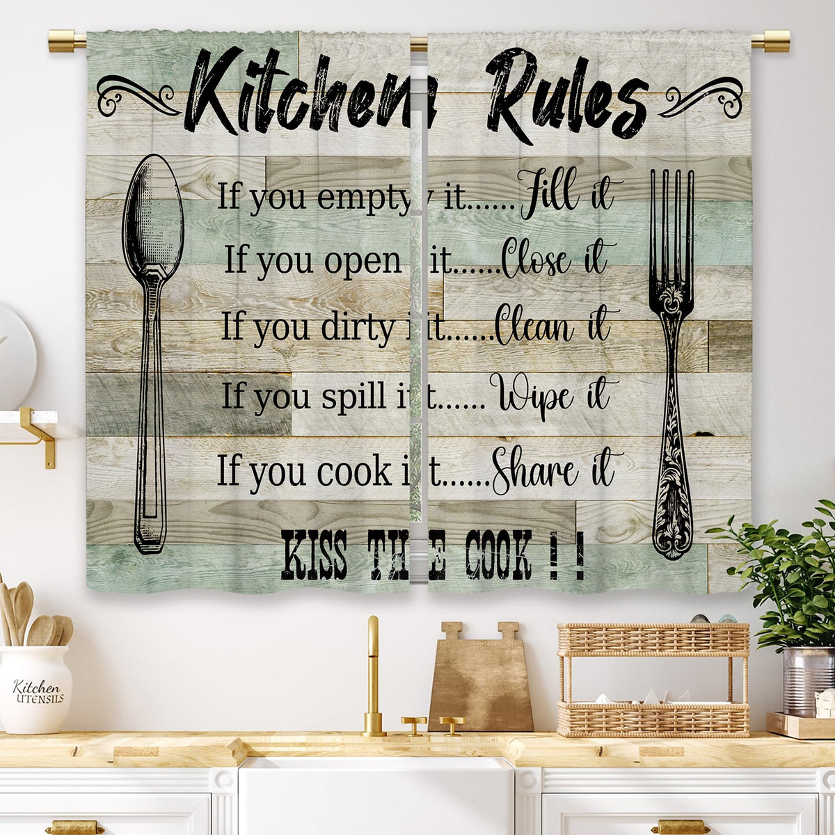 Teal Farmhouse Daisy Kitchen Curtains Wooden Flower Small Short Cafe Window Curtains Rustic Floral Butterfly Country Bathroom Drapes Treatment Tier Curtains 2 Panels (27.5x39 Inch)