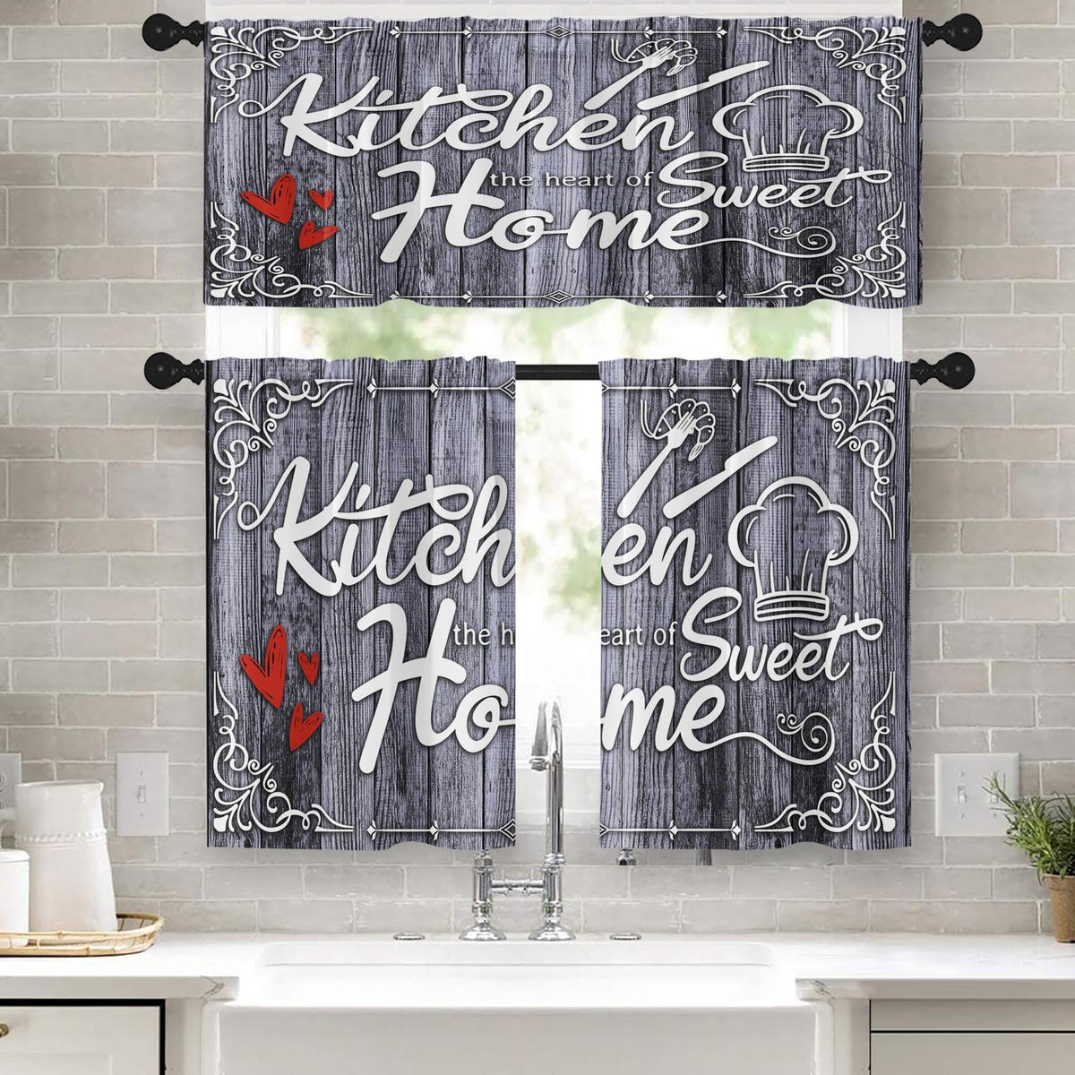 Kitchen Curtains Sets for Windows 52x36 Inch, 3 Pack Farmhouse Teal