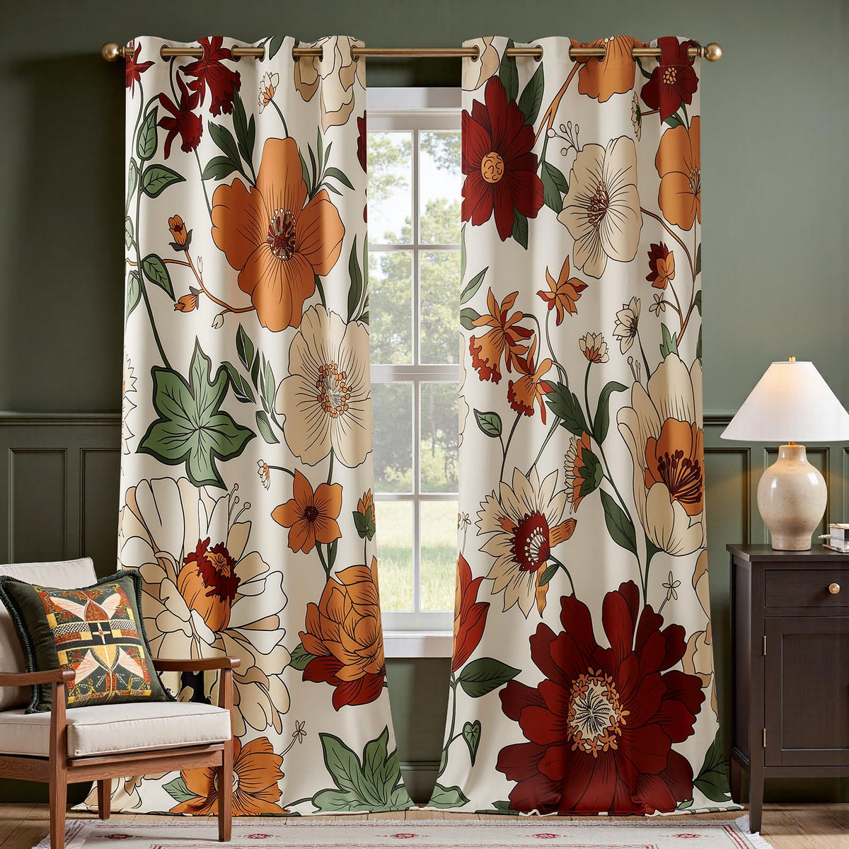 jinchan Black Boho Floral Blackout Curtains 84 Inch Grommet 2 Panels