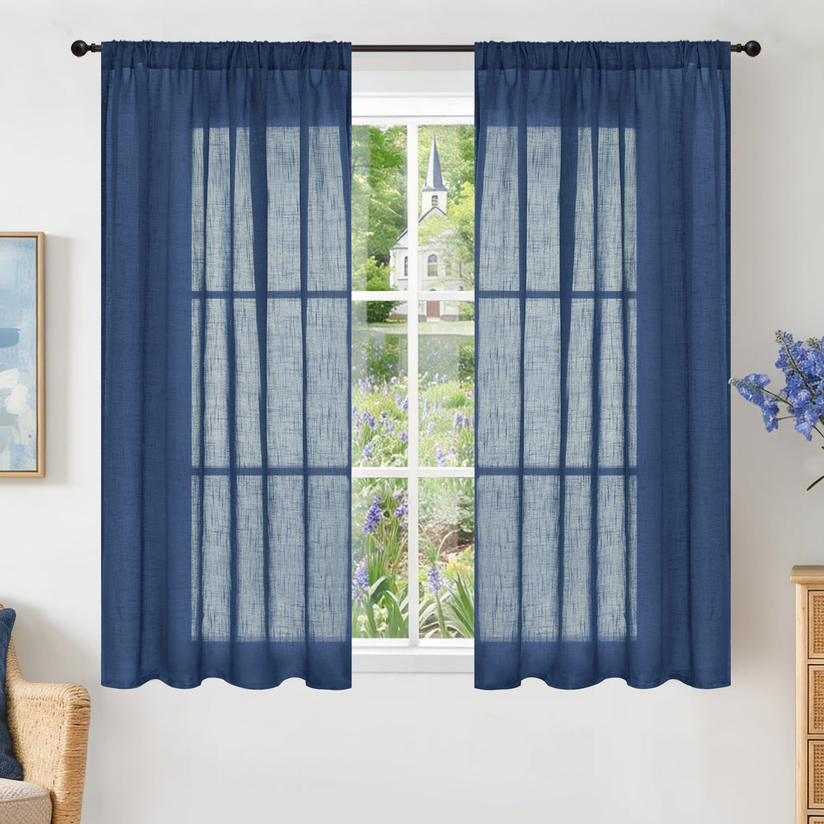 BGment Linen Kitchen Window Curtains Over Sink, 36 Inch Length Cafe Drapes
