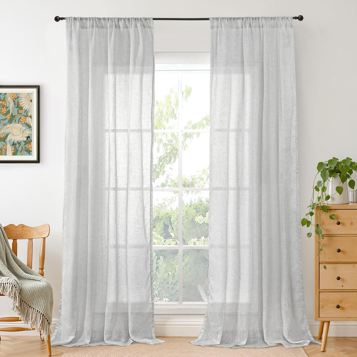 BGment Linen Kitchen Window Curtains Over Sink, 36 Inch Length Cafe Drapes