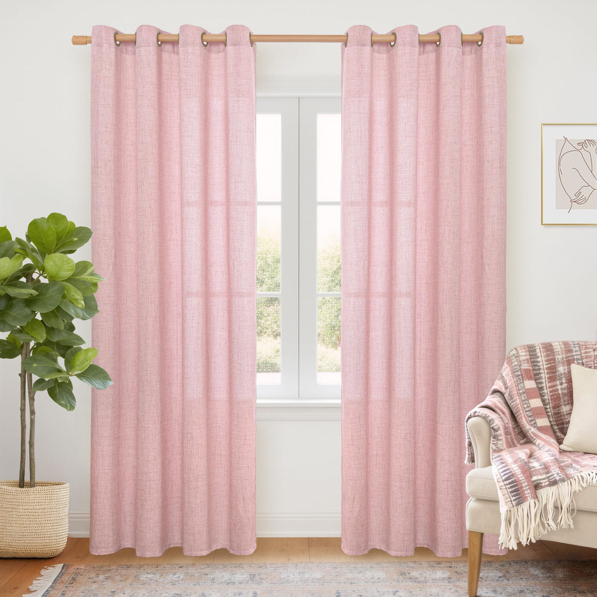 YoungsTex Linen Kitchen Window Curtains 40 Inch Length 2 Panels