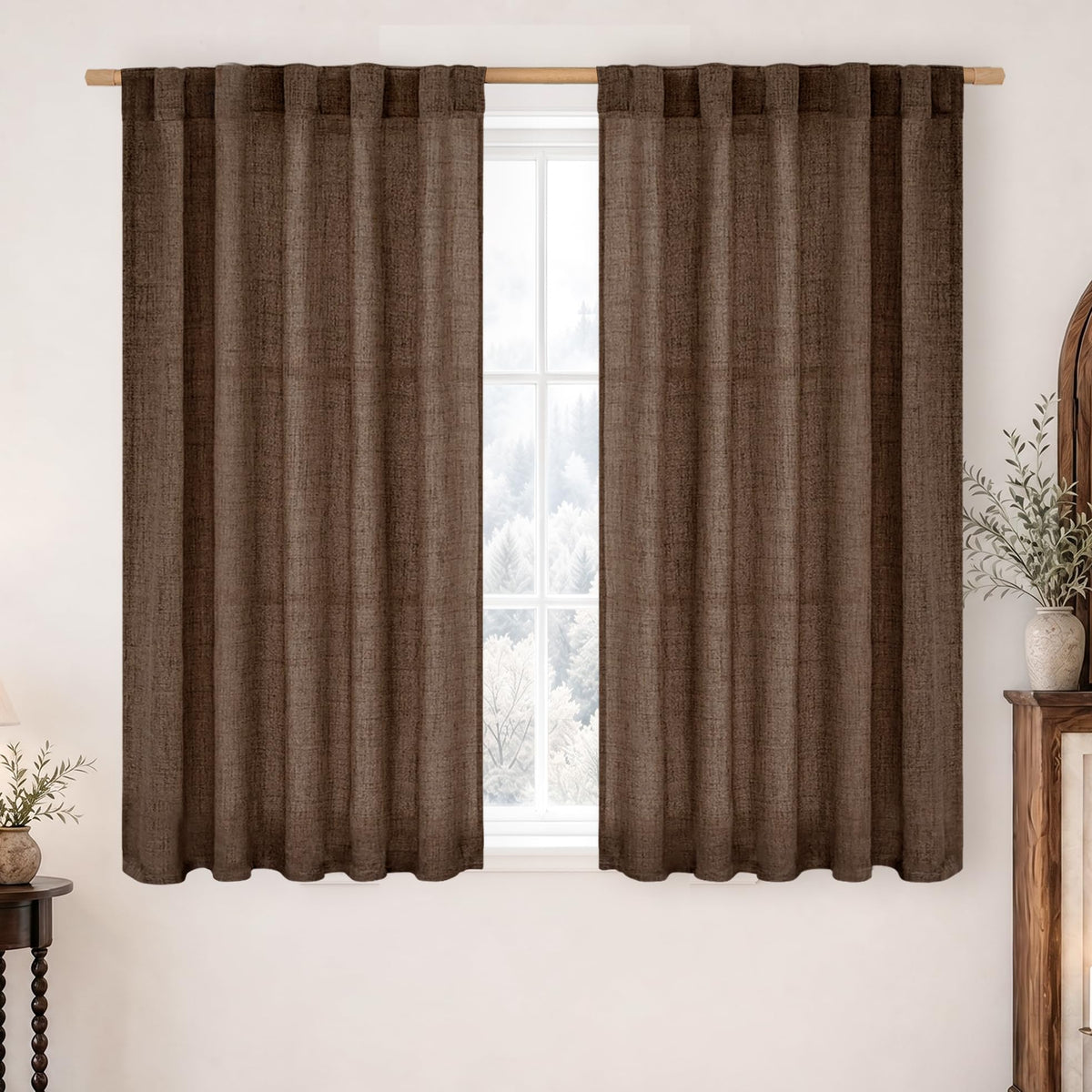 BGment White Linen Kitchen Curtains 40 Inch Length for Short Window