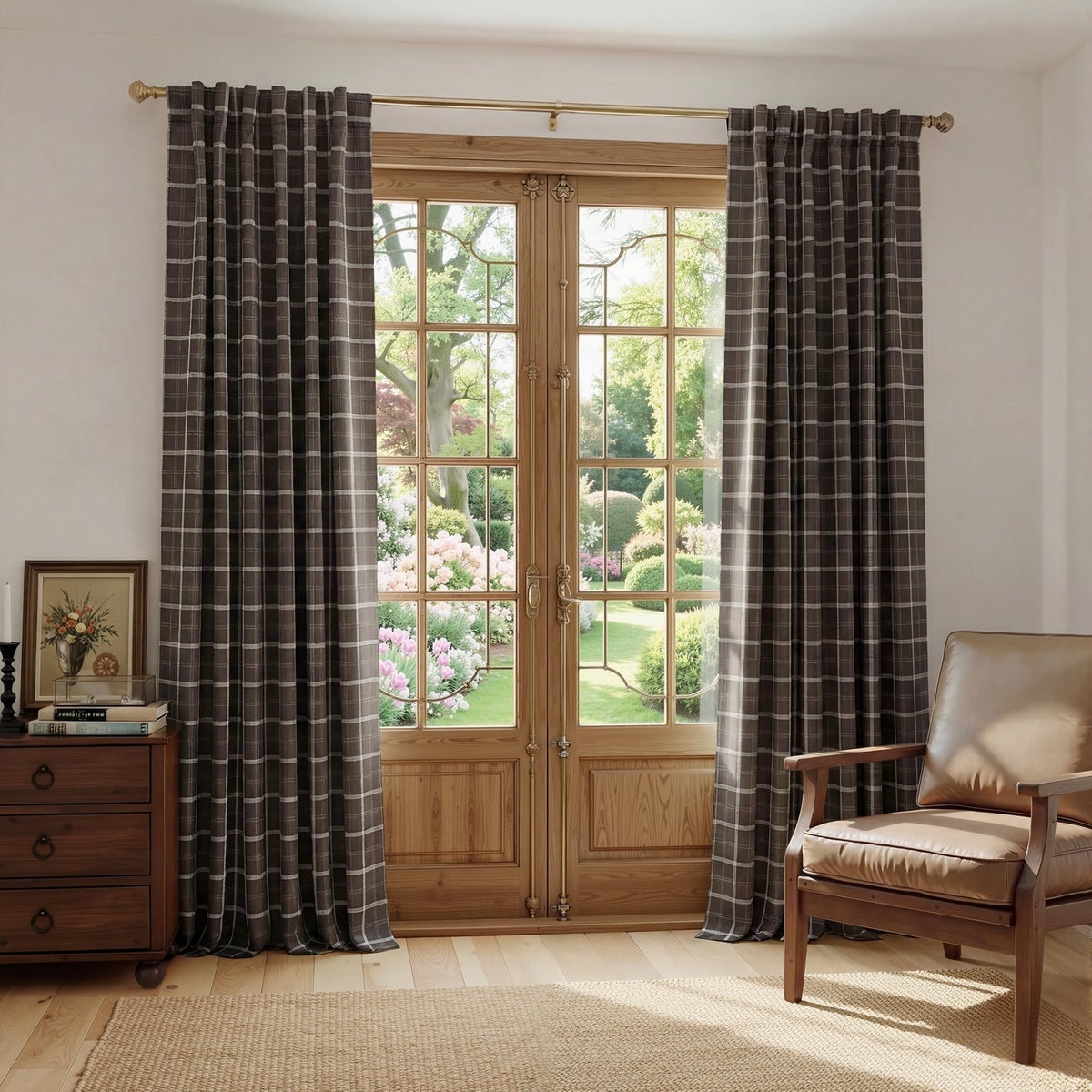 NICETOWN Olive Green Farmhouse Gingham Tiers Kitchen 100% Blackout Curtains