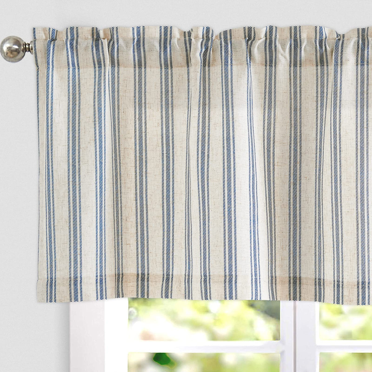 jinchan Linen Boxter Stripe Valances for Window 16 inch,Sage Green,1 Panel