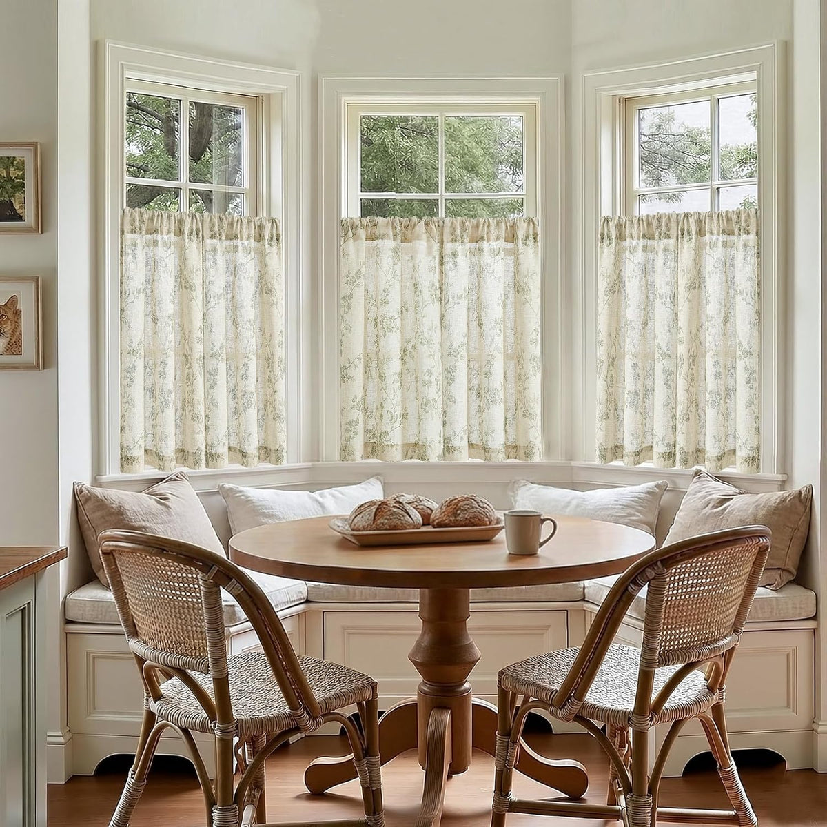Lazzzy Green Vintage Floral Linen Curtains Farmhouse 26W X 36L 2 Panels