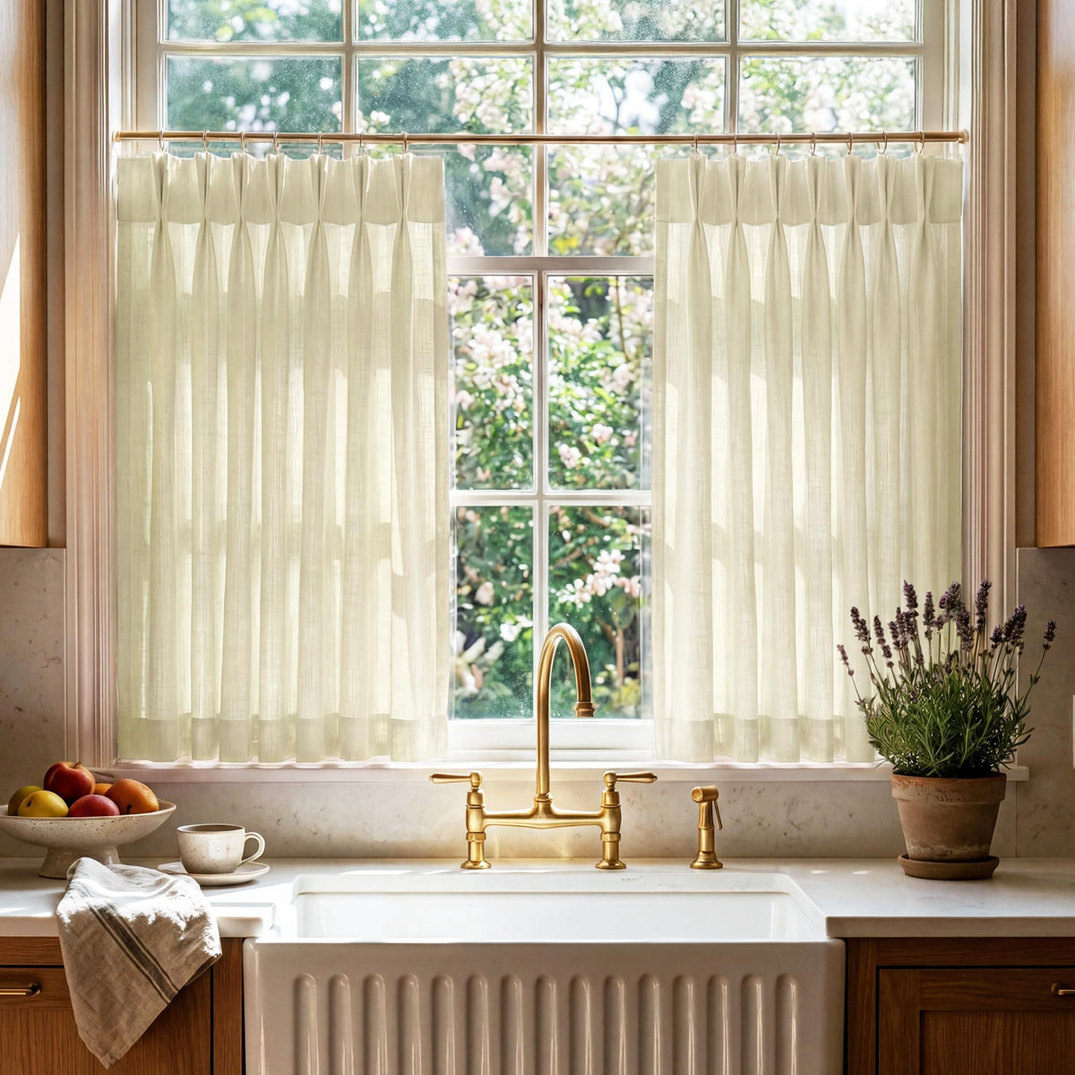 RYB HOME Pinch Pleated Kitchen Curtains Over Sink 36 Inches for Bathroom