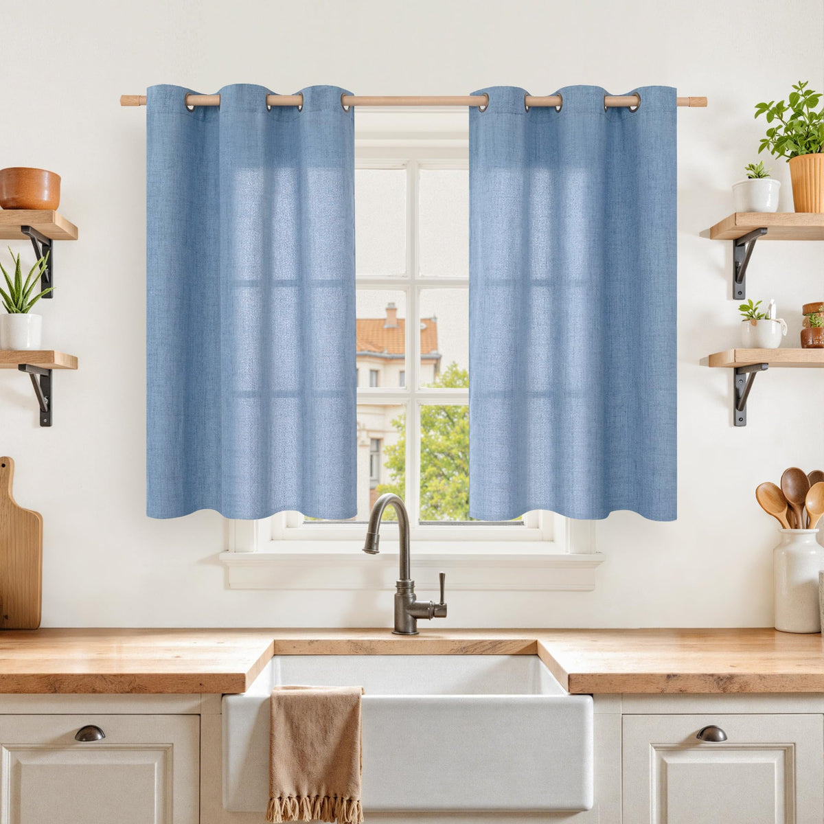 YoungsTex Linen Kitchen Window Curtains 40 Inch Length 2 Panels