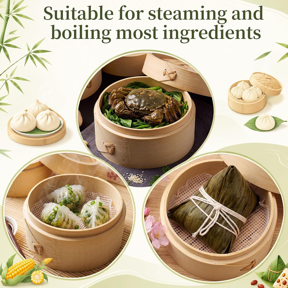 20 Pcs 4 Inch Bamboo Steamer Basket Set for Cooked Meals