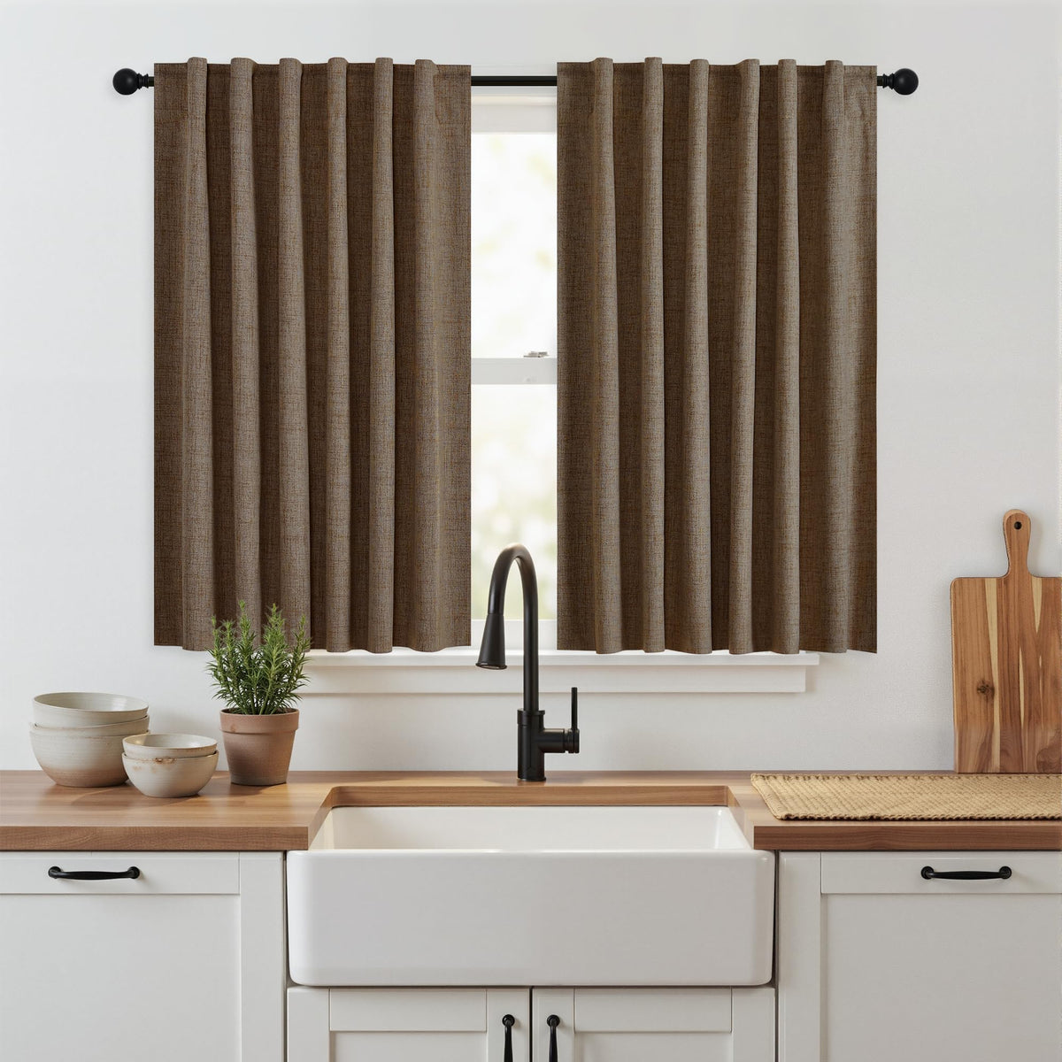 RYB HOME 45 Inch Long Natural Beige 100% Blackout Short Curtains