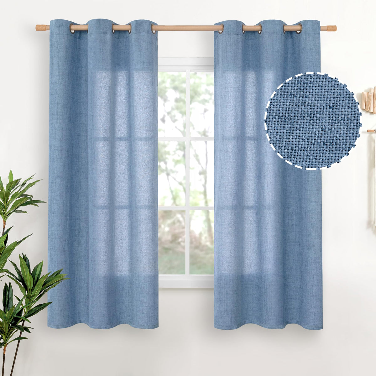 YoungsTex Linen Kitchen Window Curtains 40 Inch Length 2 Panels