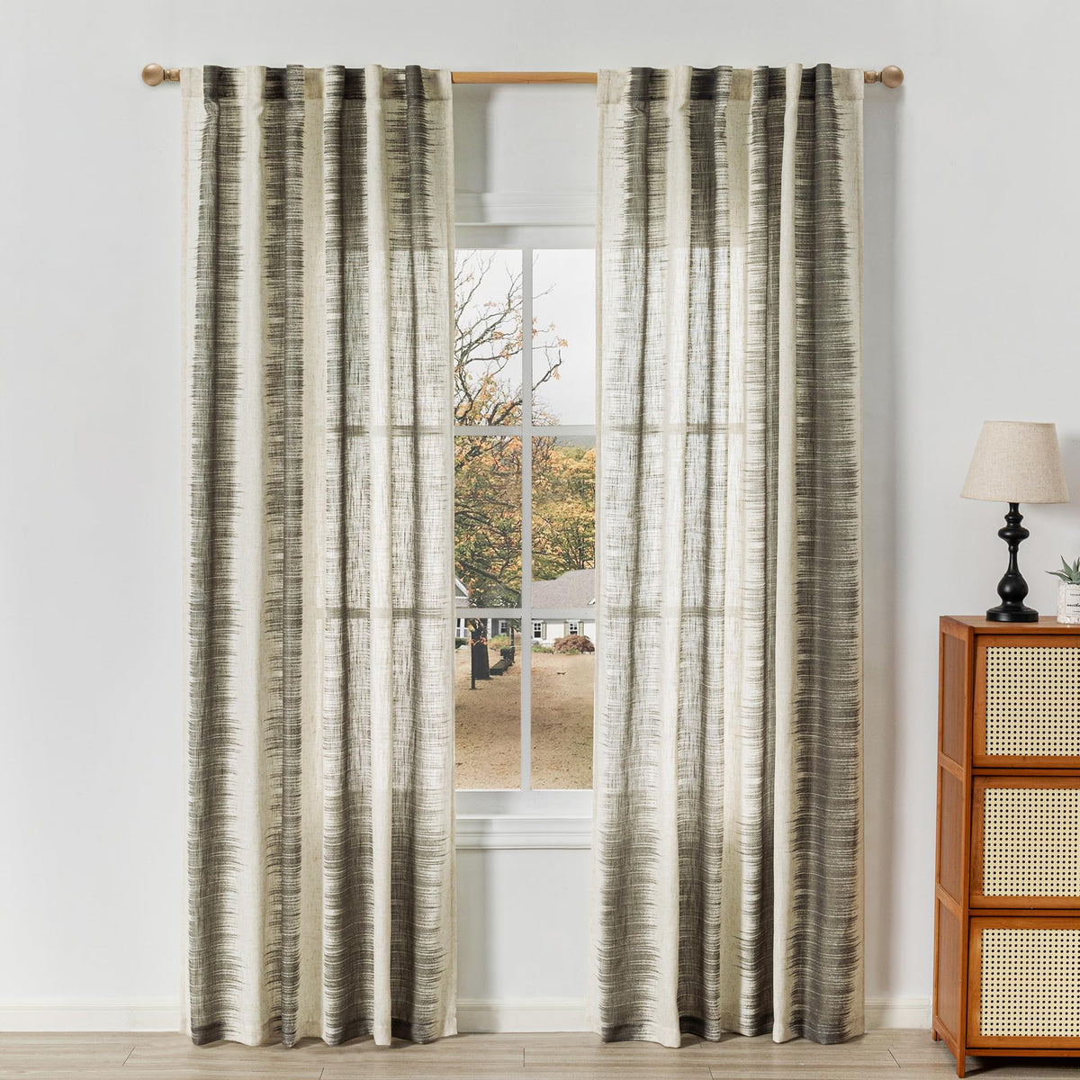 MYSKY HOME Floral Linen Kitchen Tier Curtains 36 Inch Long 2 Panels