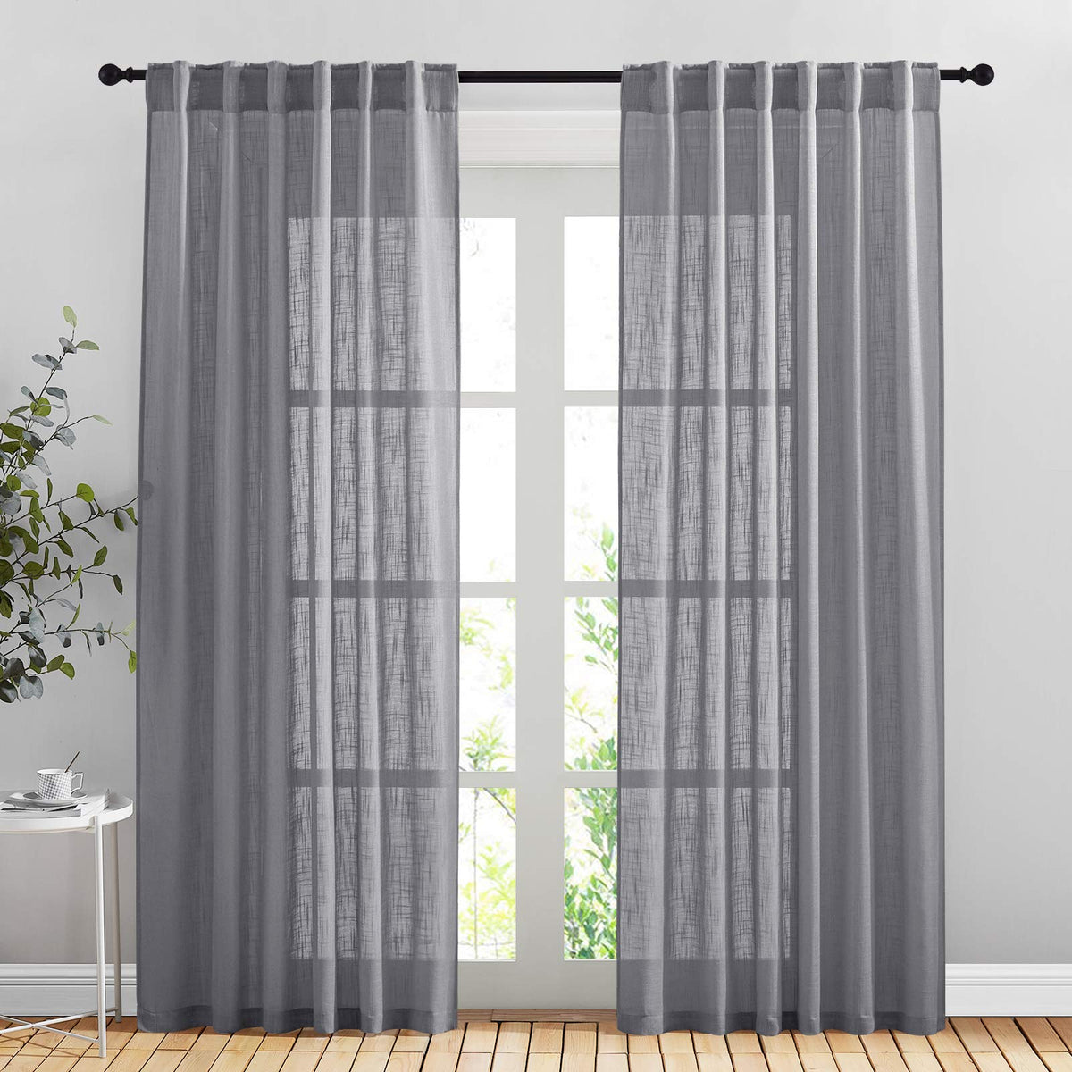 NICETOWN Natural Linen Kitchen Curtains 26 inches Long, Rod Pocket & Back Tab Semi Sheer Flax Window Treatments Rustic & Cute for Cafe/Kids Room, W37 x L26, 2 Panels