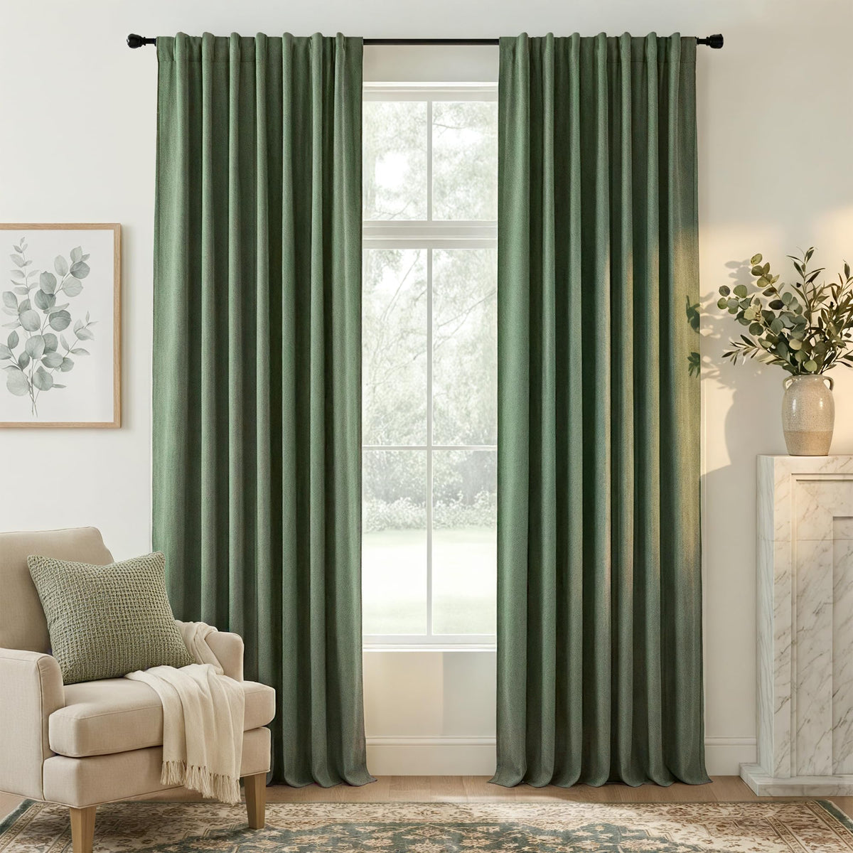 RYB HOME 45 Inch Long Natural Beige 100% Blackout Short Curtains